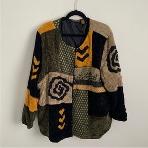 Vintage Allure Grandma patchwork glass button jacket, size 22/24 grandmacore